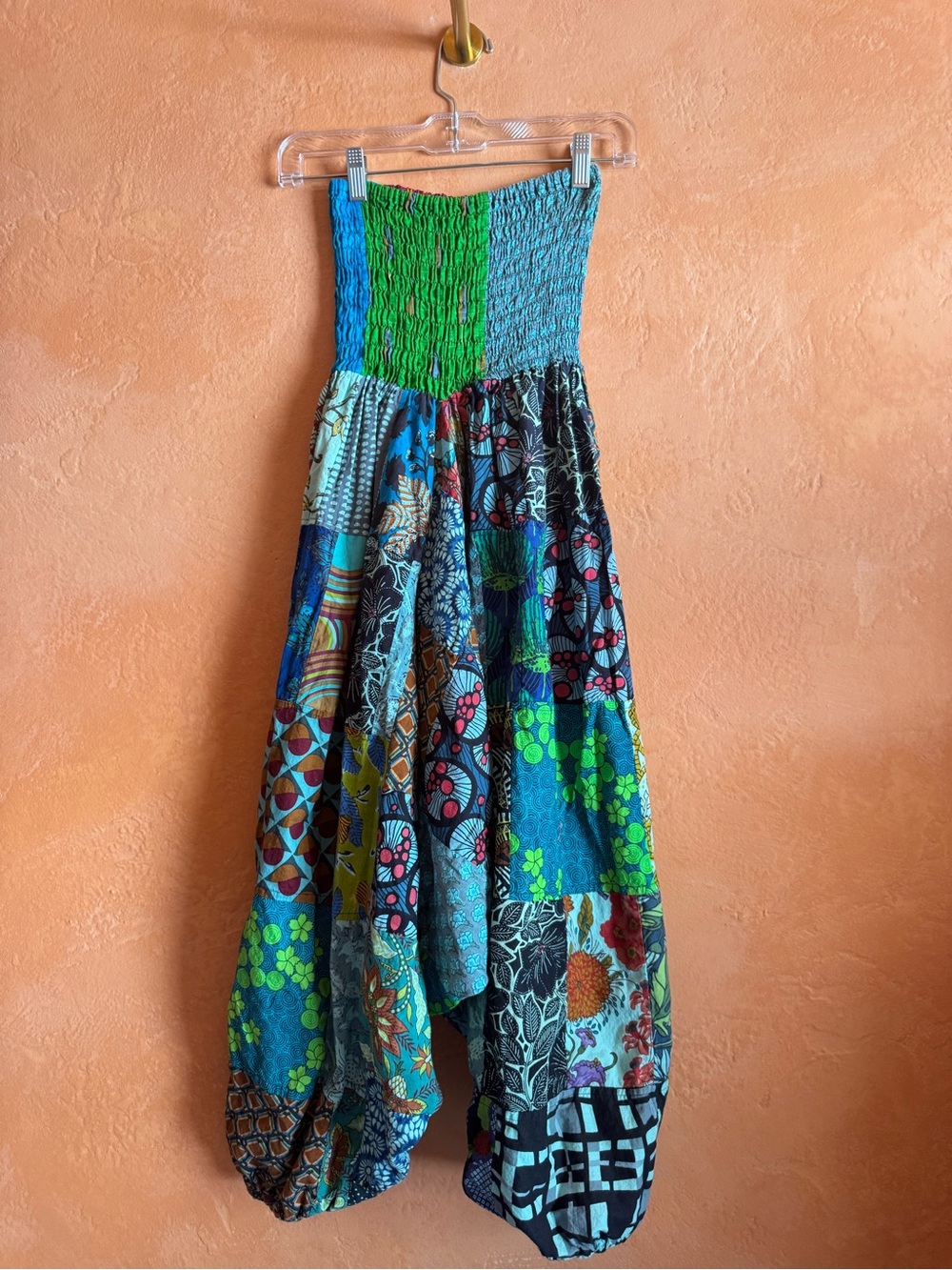 Made in India Cotton Patchwork Harem Pants Convertible Romper L/XL